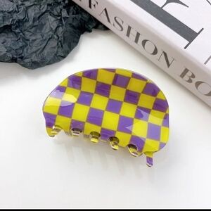 NWT Purple and Yellow Checkered Hair Claw Clip